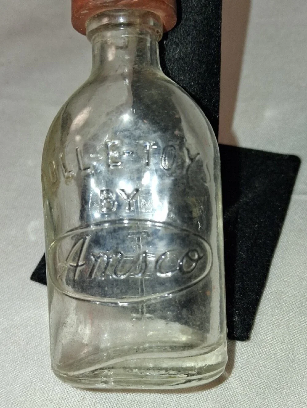 Vintage Amsco Doll-E-Toy Clear Glass Baby Bottle with Brown Rubber Cap